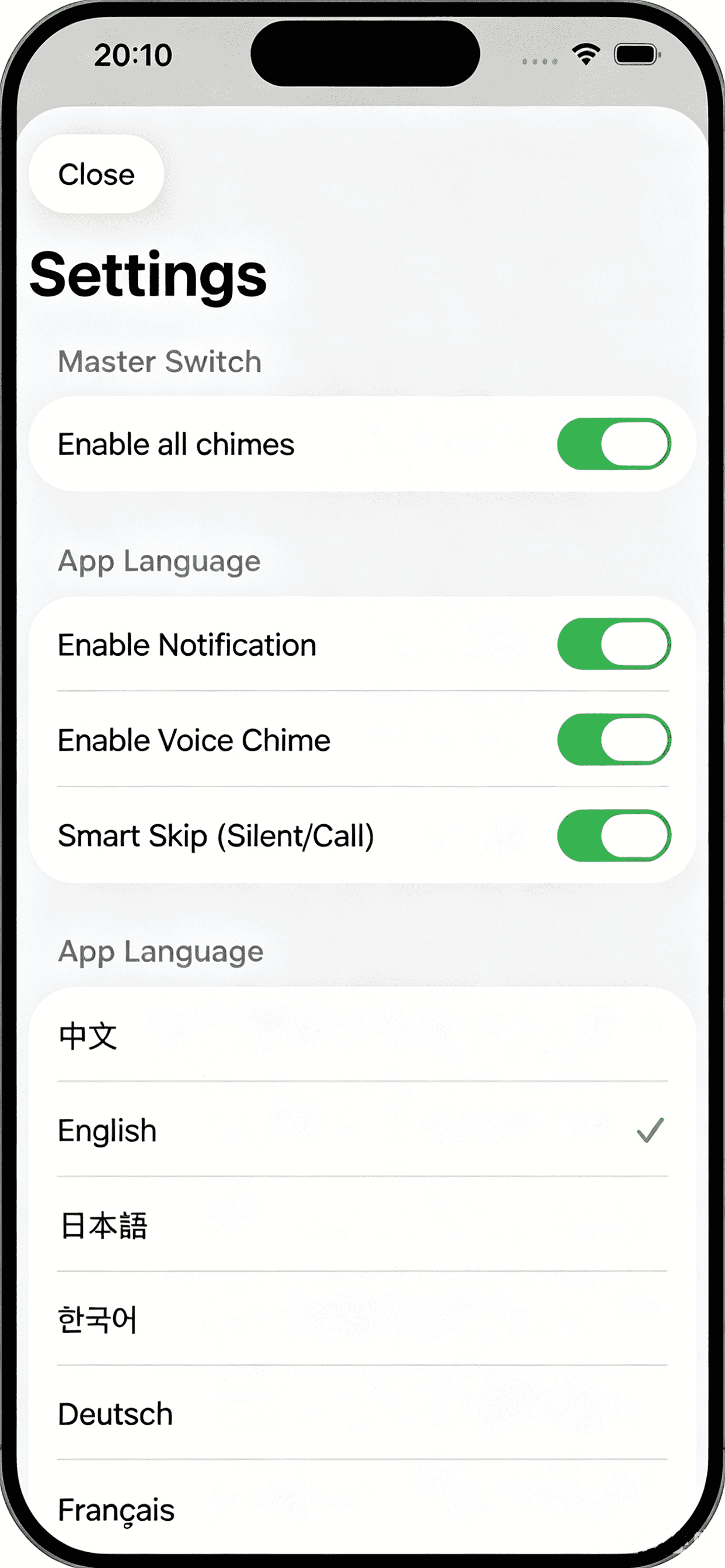 Settings Interface